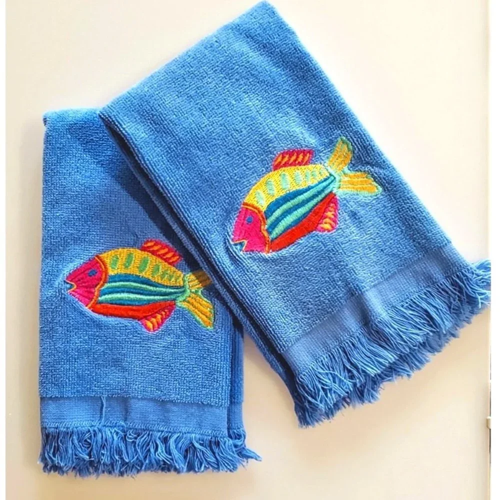 🐟 Pair of Fishy Guest Towels, NWOT 🐟